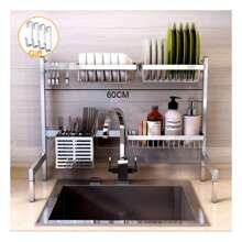 SILVER STAINLESS STEEL DISH DRAINER ON KITCHEN SINK SAVE SPACE