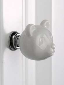 6pcs/set Creative Ceramic Teddy Bear Shaped Cabinet Drawer Knobs, White - White - View 2