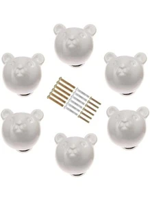6pcs/set Creative Ceramic Teddy Bear Shaped Cabinet Drawer Knobs, White - White - View 1