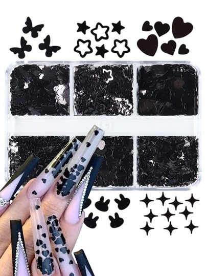 1box 6 Grid Rabbit & Star Design Sequin Nail Art Decoration