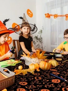 1pc Halloween Theme Waterproof PE Tablecloth, Party Dining Table Decoration Background,Christmas - Orange - View 6