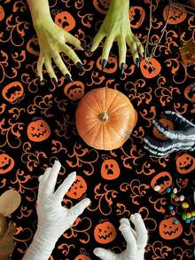 1pc Halloween Theme Waterproof PE Tablecloth, Party Dining Table Decoration Background,Christmas - Orange - View 7