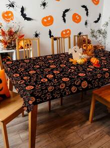 1pc Halloween Theme Waterproof PE Tablecloth, Party Dining Table Decoration Background,Christmas - Orange - View 1