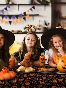1pc Halloween Theme Waterproof PE Tablecloth, Party Dining Table Decoration Background,Christmas - Orange - View 2