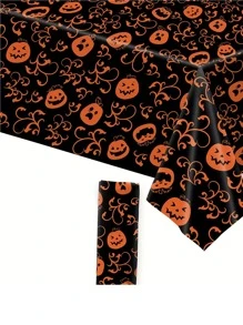 1pc Halloween Theme Waterproof PE Tablecloth, Party Dining Table Decoration Background,Christmas - Orange - View 3