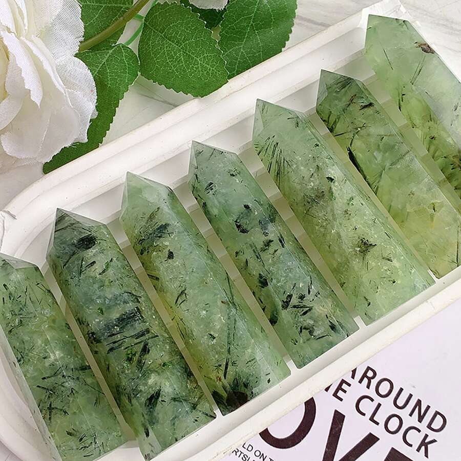 1pc Natural Crystal Quartz Prehnite Wand Point Healing Stones Aquarium Crafts Making Ornaments Home Decor - grape stone - View 1