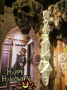 Halloween Decorations Outdoor - 70 Inch Hanging Corpses Props Scary Skeleton Body Inside Spider Web Halloween Yard Indoor & Outdoor Decor Halloween Party Favors Haunted House Decorations - 白色 - 查看 6