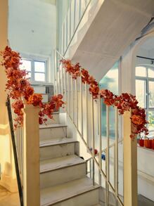 180cm Fabric Orange Money Plant, Baby's Breath Vine Garland With Stars Decoration For Autumn, Suitable For Party And Wedding Table Decorations, Valentine Day, Gift Gifts Birthday Graduation - Orange - View 10