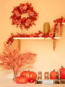 180cm Fabric Orange Money Plant, Baby's Breath Vine Garland With Stars Decoration For Autumn, Suitable For Party And Wedding Table Decorations, Valentine Day, Gift Gifts Birthday Graduation - Orange - View 6