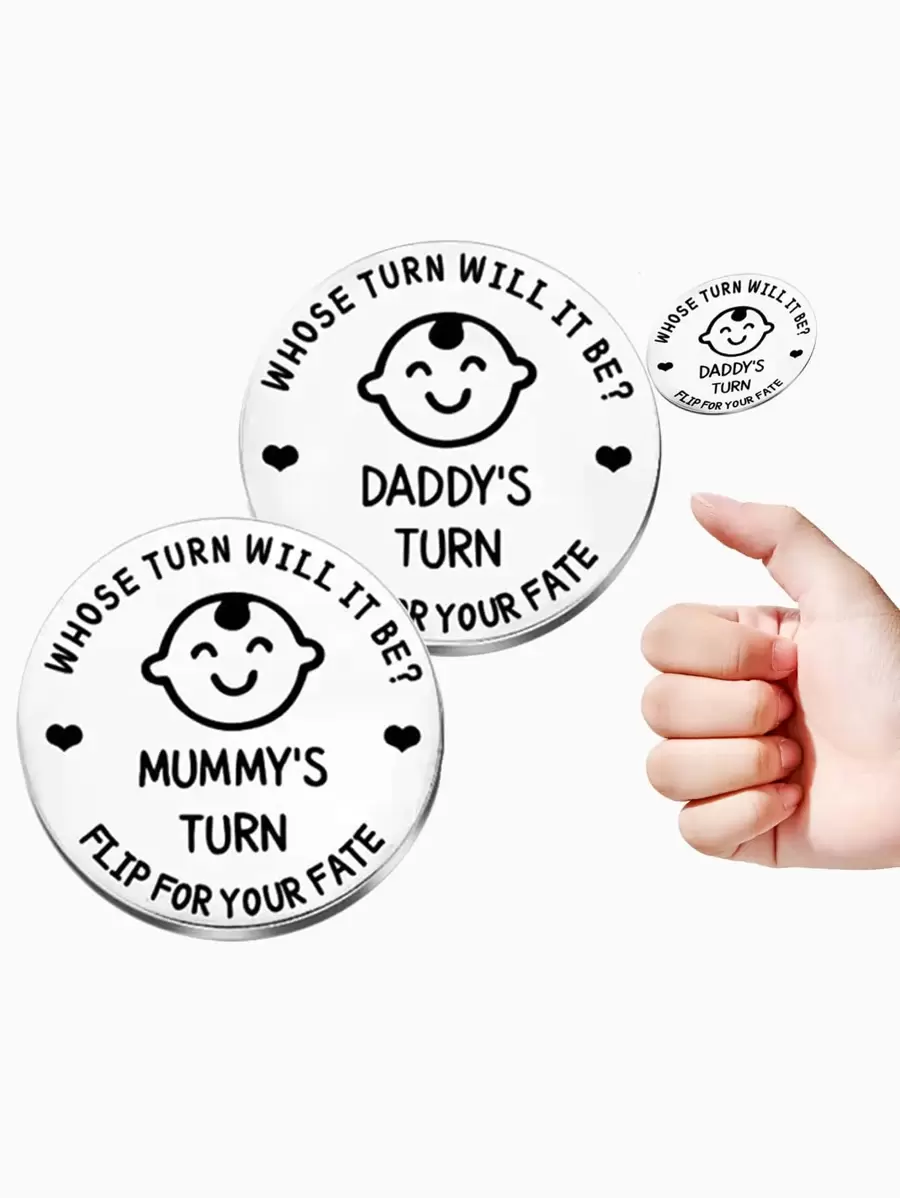 1pc Stainless Steel 'Mom/Dad Decision Maker' Novelty Coin, Double Sided Metal Commemorative Coin, Fun Toy & Gift, Random Pattern