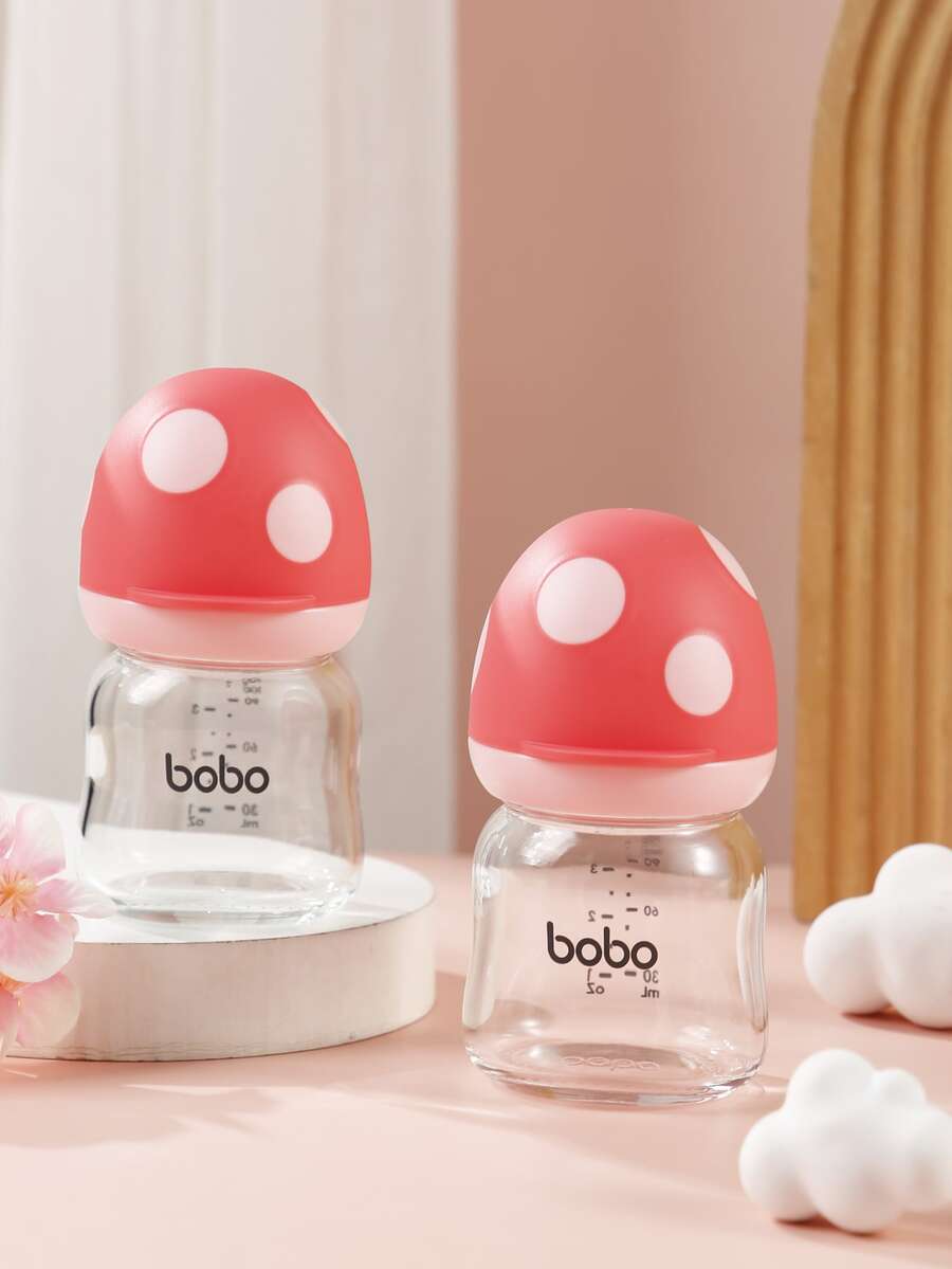 Bebé Recién nacido Infantil 2 piezas de vidrio botella de leche , 100 ml ancho cuello biberón , para 0-6 meses - Rojo - Ver 1