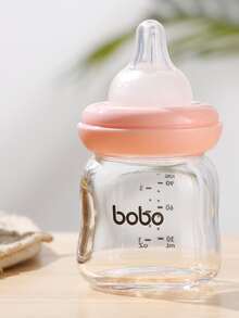 Bebé Recién nacido Infantil 2 piezas de vidrio botella de leche , 100 ml ancho cuello biberón , para 0-6 meses - Rojo - Ver 2