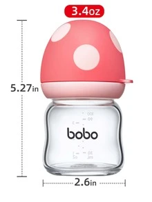 Bebé Recién nacido Infantil 2 piezas de vidrio botella de leche , 100 ml ancho cuello biberón , para 0-6 meses - Rojo - Ver 3