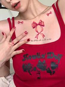 身體裝飾性紋身貼紙,2入組可愛粉色蝴蝶結圖案防水暫時性紋身貼紙,一次性假紋身貼紙,適用於手臂肩膀和胸部,非常適合女性和女孩子 - 黑色 - 查看 3