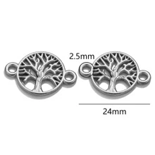 2 個不銹鋼雙孔生命之樹圓形吊墜連接器適用於 Diy 珠寶配件珠寶製作用品手鍊 - 銀色 - 查看 7