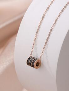1件玫瑰金不锈钢时尚简约黑色腰坠项链，男女通用情侣项链 - 玫瑰金 - 查看 2