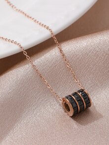 1件玫瑰金不锈钢时尚简约黑色腰坠项链，男女通用情侣项链 - 玫瑰金 - 查看 1