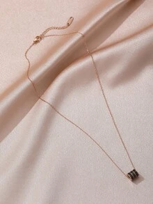 1件玫瑰金不锈钢时尚简约黑色腰坠项链，男女通用情侣项链 - 玫瑰金 - 查看 3