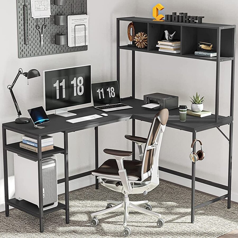 L-Shaped Desk with Hutch, 60