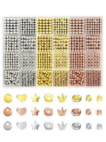 1200Pieces Gold Spacer Beads Set, Assorted Round Star Gold Beads for Bracelet Jewelry Making(Gold, Sliver, Rose Gold) - White - View 2