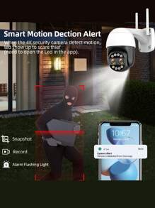 Reletech 1 台 4k 4mp+4mp 雙鏡頭監視器戶外 Wifi,360° Ptz 家用安全攝像頭,帶自動變焦跟踪,支援 2d/3d 降噪,人體檢測,8 倍混合變焦,彩色夜視,有線 Ip 攝像頭 - 黑與白 - 查看 6