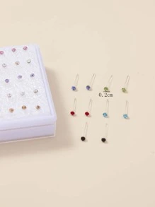 1set/20pairs Fashionable Multicolor Rhinestone Stud Earrings Set For Women - Multicolor - View 4