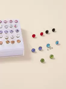 1set/20pairs Fashionable Multicolor Rhinestone Stud Earrings Set For Women - Multicolor - View 7