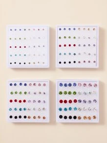 1set/20pairs Fashionable Multicolor Rhinestone Stud Earrings Set For Women - Multicolor - View 2