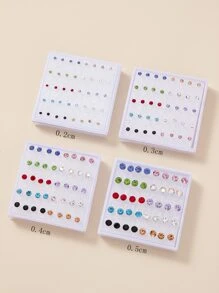 1set/20pairs Fashionable Multicolor Rhinestone Stud Earrings Set For Women - Multicolor - View 3