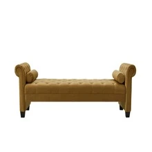 Velvet Rectangular Sofa Bench with Attached Cylindrical Pillows, Solid Wood Legs - màu nâu - Xem 6