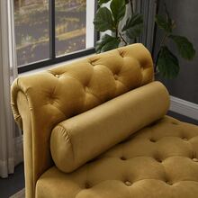 Velvet Rectangular Sofa Bench with Attached Cylindrical Pillows, Solid Wood Legs - màu nâu - Xem 10