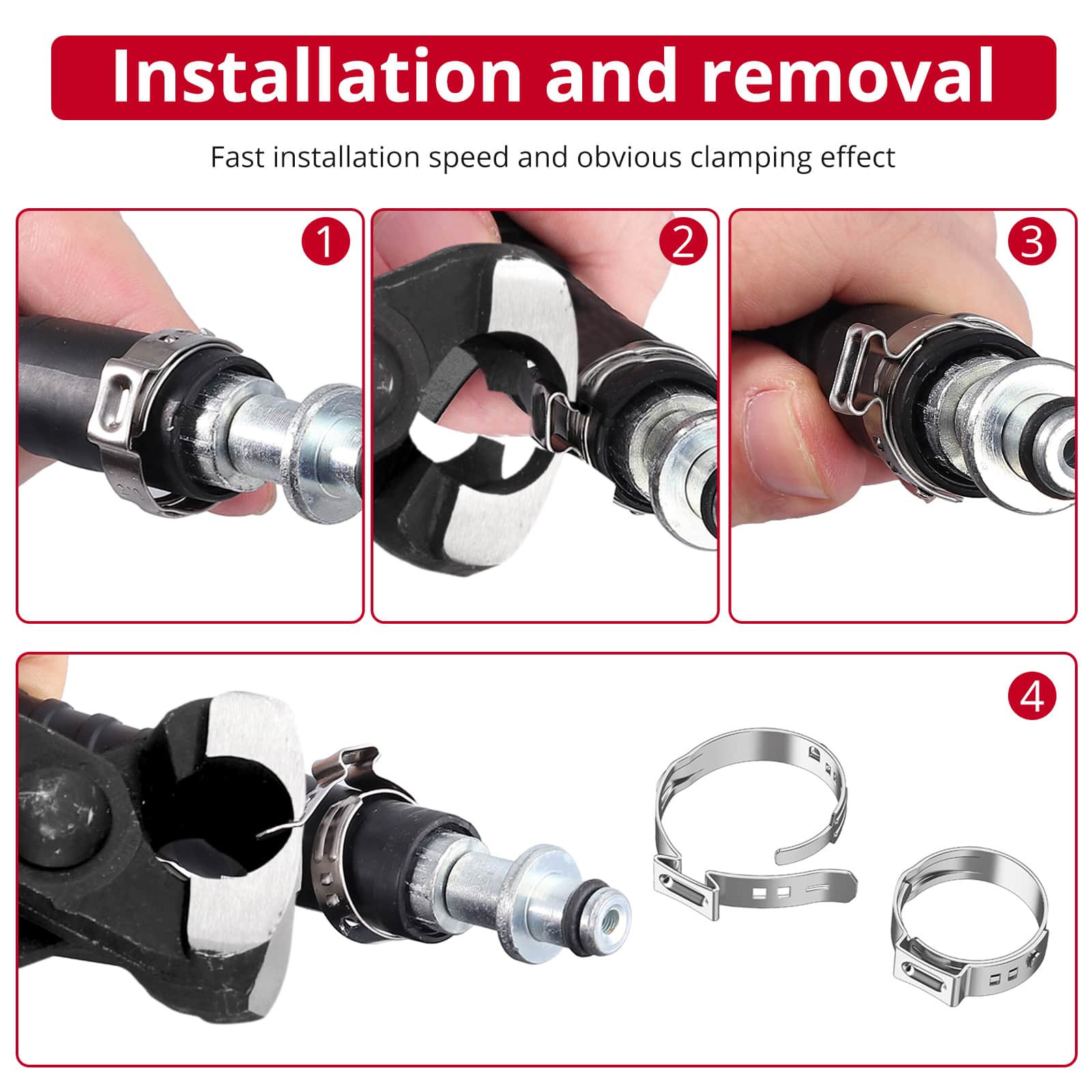 100 Pieces of 5.821 mm Single Ear Stepless Hose Clamp 304 Austenitic