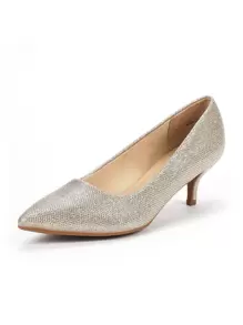 Women's Low Stiletto Heel Pointed Toe Court Pumps, Elegant Fashion Solid Color Shoes - 金色 - 查看 9