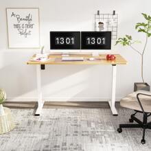 FlexiSpot 55x28 Inches Home Office Standing Desk Whole-Piece Desk Board Height Adjustable Computer Desk - Maple Top + Khung trắng - Xem 1