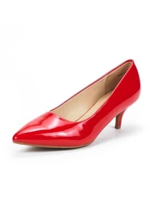 Women's Low Stiletto Heel Pointed Toe Court Pumps, Elegant Fashion Solid Color Shoes - 紅色 - 查看 6