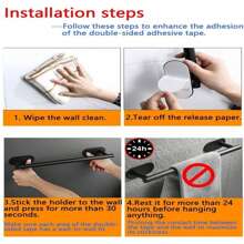 5pcs/Set No-Drill Bathroom Accessories Kit, Stainless Steel Bathroom Hardware Set, Including Towel Bar, Wall Mounted Towel Holder, Toilet Paper Holder, Wall Hooks, Robe Hooks Bathroom Accessories Bathroom Tools - Black - View 8