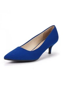 Women's Low Stiletto Heel Pointed Toe Court Pumps, Elegant Fashion Solid Color Shoes - 寶藍色 - 查看 3