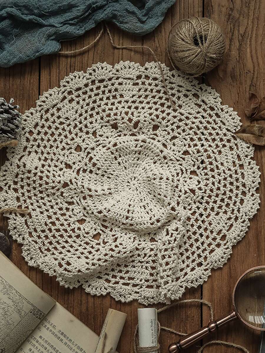 1 件复古钩针镂空桌布适用于客厅咖啡桌家居装饰防尘罩最佳礼物 - 米色 - 查看 1