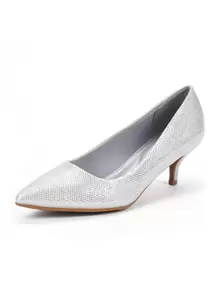 Women's Low Stiletto Heel Pointed Toe Court Pumps, Elegant Fashion Solid Color Shoes - 銀色 - 查看 6