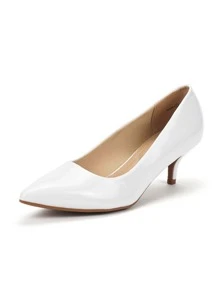 Women's Low Stiletto Heel Pointed Toe Court Pumps, Elegant Fashion Solid Color Shoes - 白色 - 查看 6
