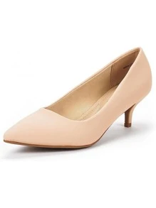 Women's Low Stiletto Heel Pointed Toe Court Pumps, Elegant Fashion Solid Color Shoes - Apricot - View 7