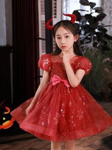 Halloween Costumes For Young Girl, Vampire, Witch, Ghost Cosplay Role Play Formal Long Dress, 2023 - Red - View 2