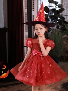 Halloween Costumes For Young Girl, Vampire, Witch, Ghost Cosplay Role Play Formal Long Dress, 2023 - Red - View 4