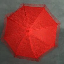 1入組紅色的女士們防曬洛麗塔風格蕾絲雨傘帶花朵裝飾適用於婚禮派對裝飾用品