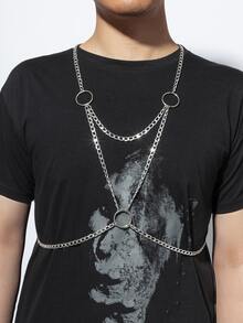 1入組男士身體鏈創新&時尚多層胸鏈極簡風格歐美風格身體配件 - 銀色 - 查看 2