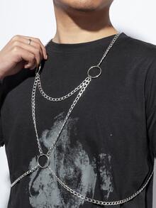 1入組男士身體鏈創新&時尚多層胸鏈極簡風格歐美風格身體配件 - 銀色 - 查看 4