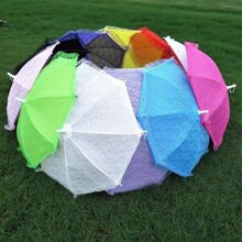 1入組紅色的女士們防曬洛麗塔風格蕾絲雨傘帶花朵裝飾適用於婚禮派對裝飾用品