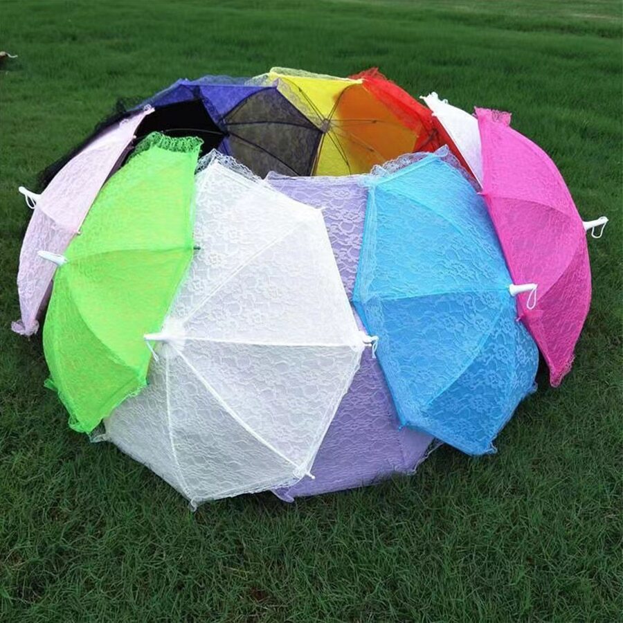 1入組紅色的女士們防曬洛麗塔風格蕾絲雨傘帶花朵裝飾適用於婚禮派對裝飾用品