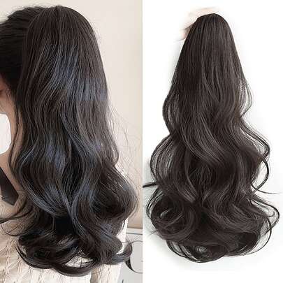 合成长卷发爪夹马尾接发 18 英寸耐热马尾发片 适合女士日常派对