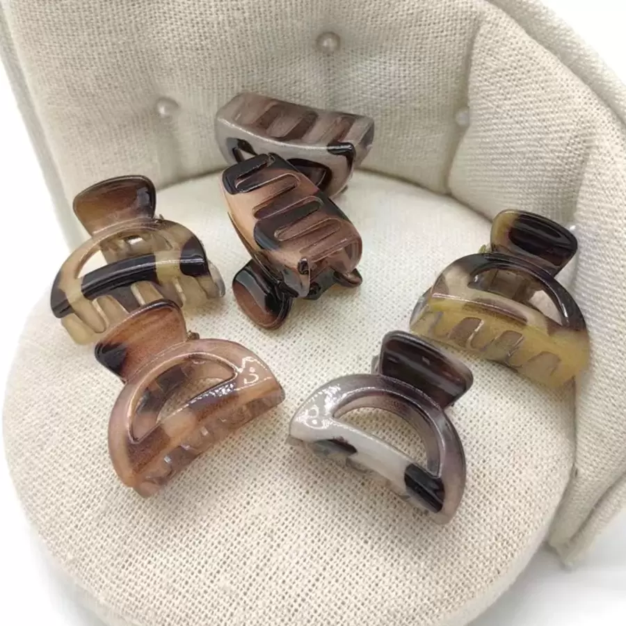 6 件/套半圓貝殼形迷你髮夾（2.8 公分）適合女孩,豹紋,可愛時尚髮飾,適合日常在家和戶外使用 - 彩色 - 查看 1